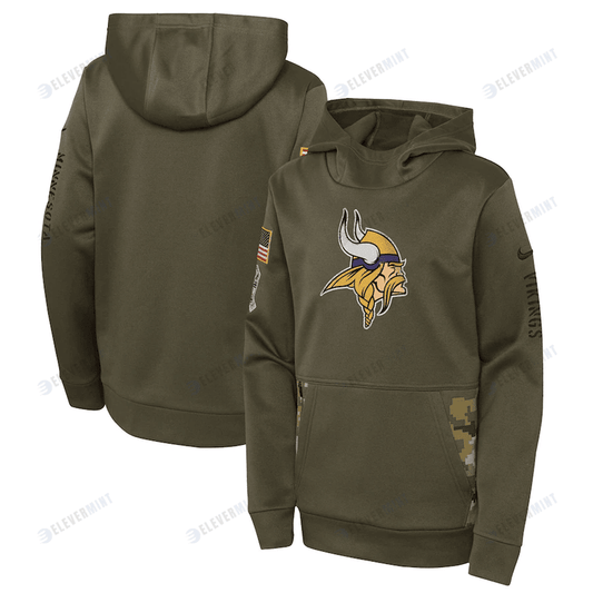 Minnesota Vikings Youth 2022 Salute To Service Performance Pullover Hoodie - Olive