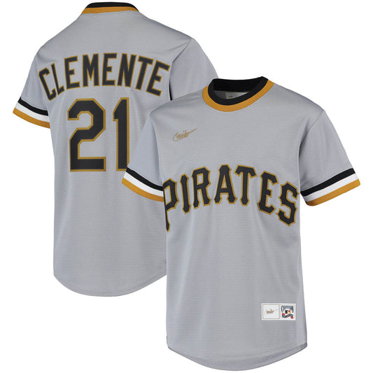 Youth Pittsburgh Pirates Roberto Clemente Road Cooperstown Collection Player Jersey - Gray