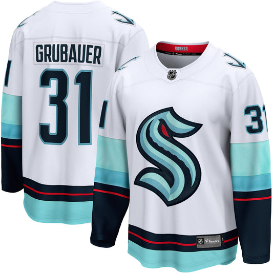 Philipp Grubauer Seattle Kraken Fanatics Branded Away Premier Breakaway Player Jersey - White