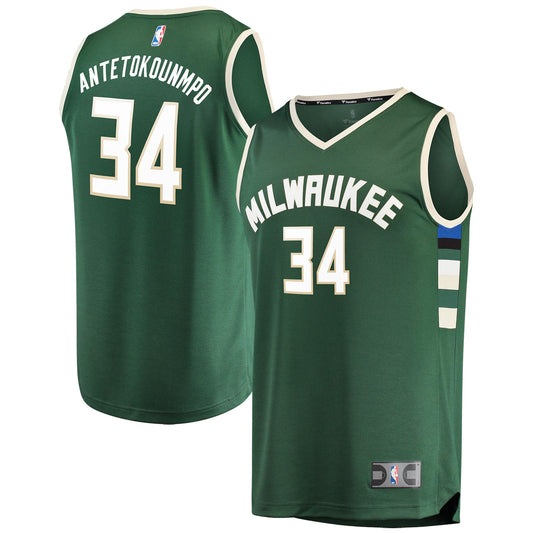 Giannis Antetokounmpo Milwaukee Bucks Fanatics Branded Youth Fast Break Replica Jersey Hunter Green - Icon Edition