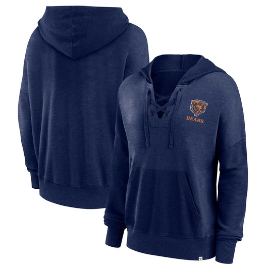 Chicago Bears Fanatics Branded Women's Heritage Snow Wash French Terry Lace-UpPullover Hoodie - Navy