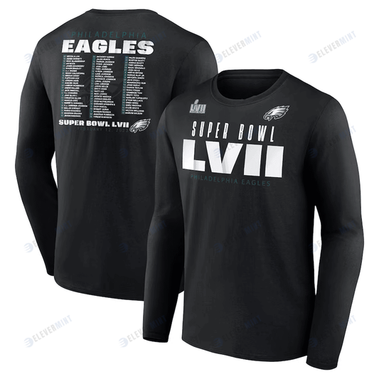 Philadelphia Eagles Super Bowl LVII Varsity Roster Long Sleeve T-Shirt - Black