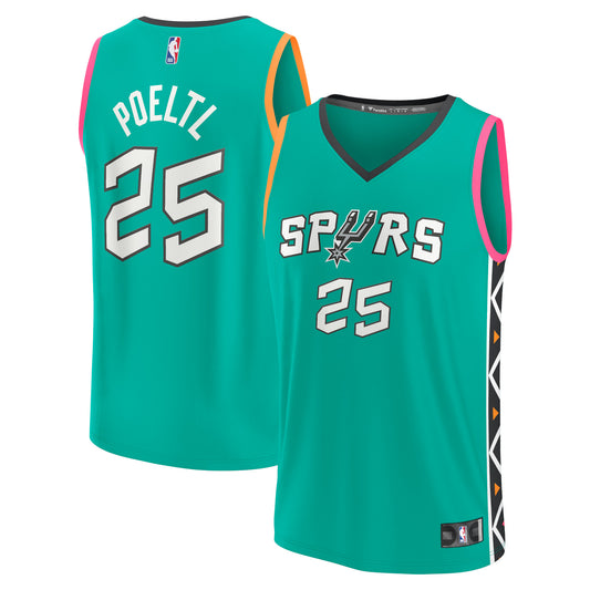 Jakob Poeltl San Antonio Spurs Fanatics Branded Unisex 2022/23 Fastbreak Jersey - City Edition - Turquoise