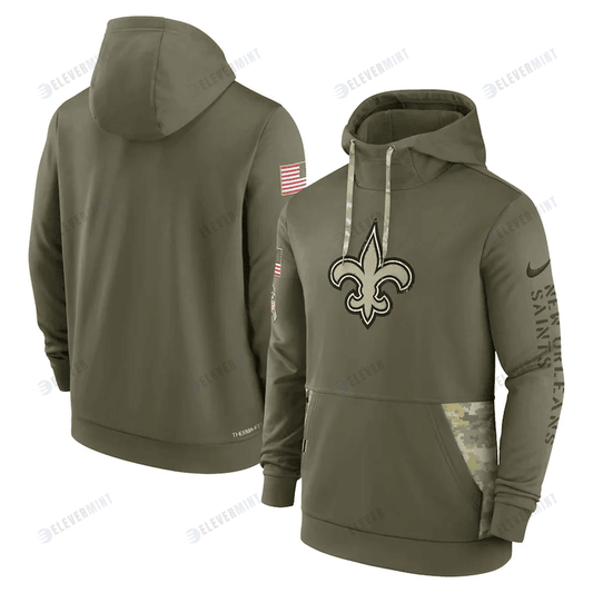 New Orleans Saints 2022 Salute to Service Therma Performance Pullover Men Hoodie - Olive