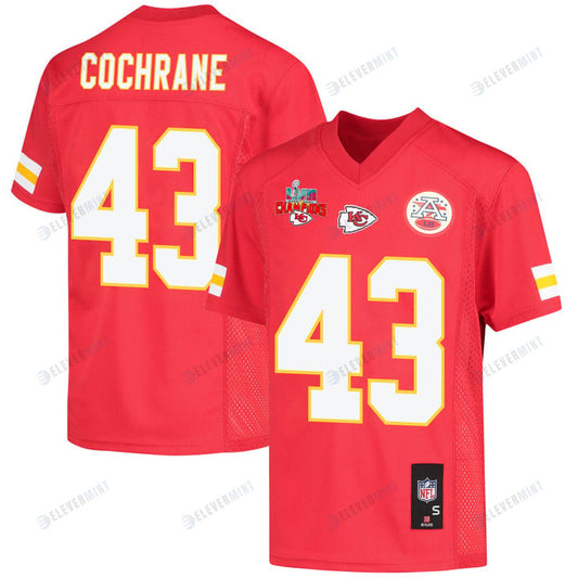 Jack Cochrane 43 Kansas City Chiefs Super Bowl LVII Champions 3 Stars Youth Game Jersey - Red