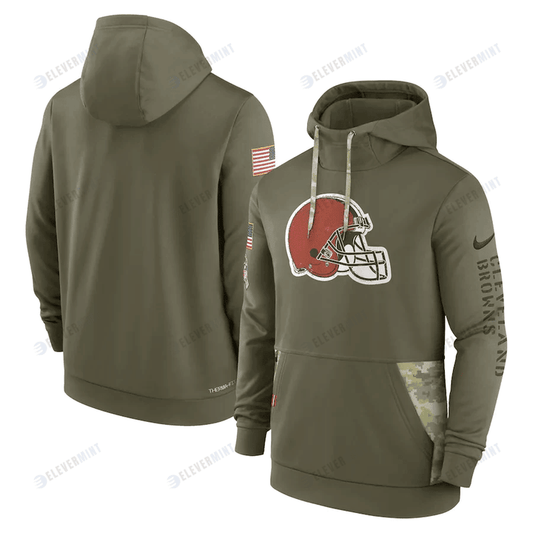 Cleveland Browns 2022 Salute to Service Therma Performance Pullover Men Hoodie - Olive