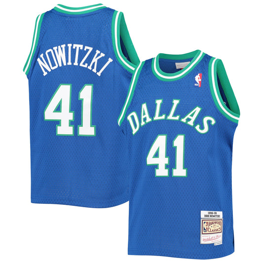 Dirk Nowitzki Dallas Mavericks Mitchell & Ness Youth 1998-99 Hardwood Classics Swingman Jersey - Blue