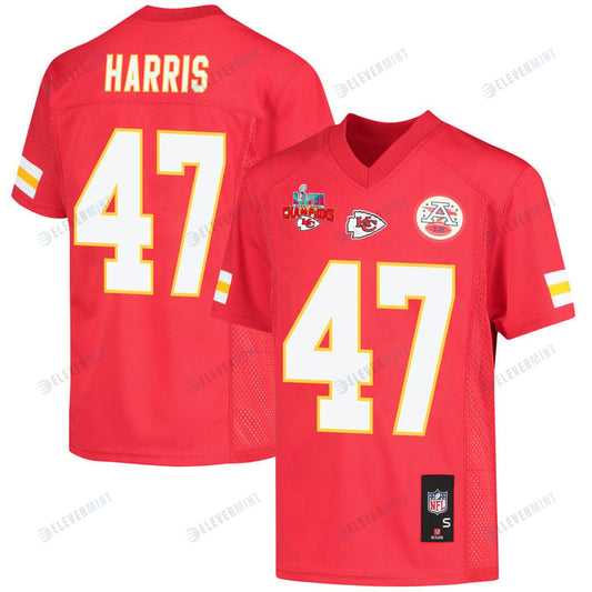 Darius Harris 47 Kansas City Chiefs Super Bowl LVII Champions 3 Stars Youth Game Jersey - Red