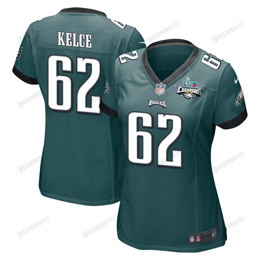 Jason Kelce 62 Philadelphia Eagles Super Bowl LVII Champions 2 Stars Women Game Jersey - Midnight Green