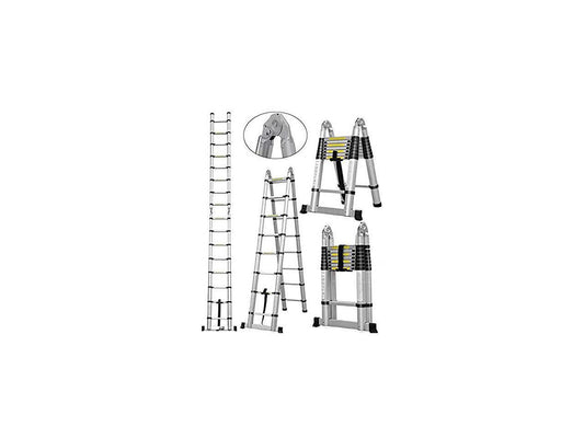 16.5Ft Aluminum Telescoping A-Frame Ladder EN131 Certificated Telescopic Extension Tall Multi Purpose 16 Steps for Family Home Christmas Gift Presents