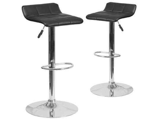 2 Pk. Contemporary Black Vinyl Adjustable Height Barstool with Chrome Base