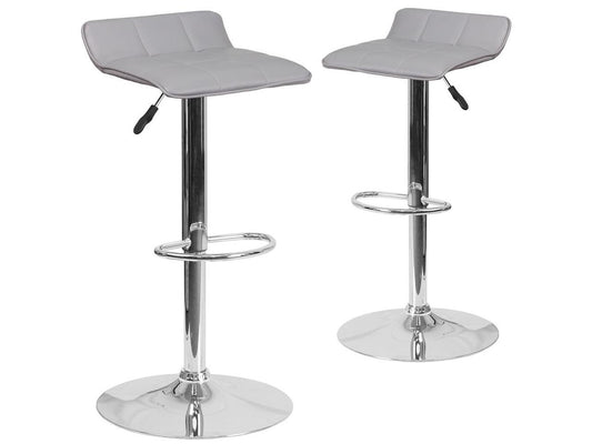 2 Pk. Contemporary Grey Vinyl Adjustable Height Barstool with Chrome Base and Footrest