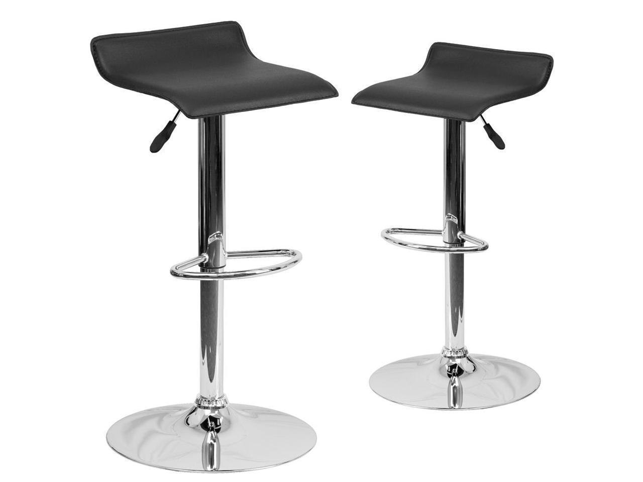 2 Pk. Contemporary Black Vinyl Adjustable Height Barstool with Chrome Base