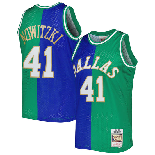 Dirk Nowitzki Dirk Nowitzki Mitchell & Ness Hardwood Classics 1998/2019 Split Swingman Jersey - Blue/Green