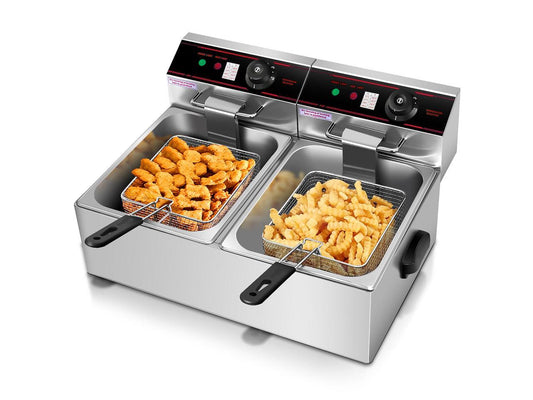 5000W Electric Countertop Deep Fryer Dual Tank Commercial Restaurant Steel