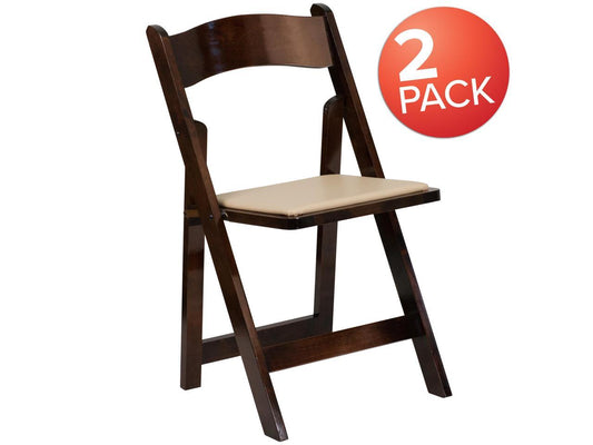 2 Pack HERCULES Series Fruitwood Wood Folding Chair with Vinyl Padded Seat