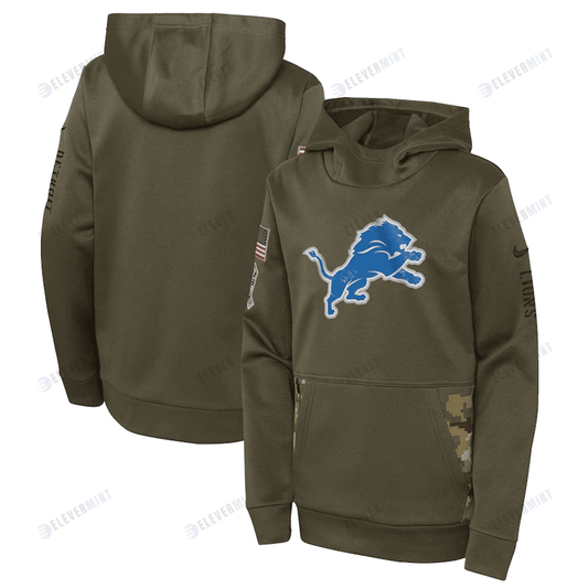 Detroit Lions Youth 2022 Salute To Service Performance Pullover Hoodie - Olive