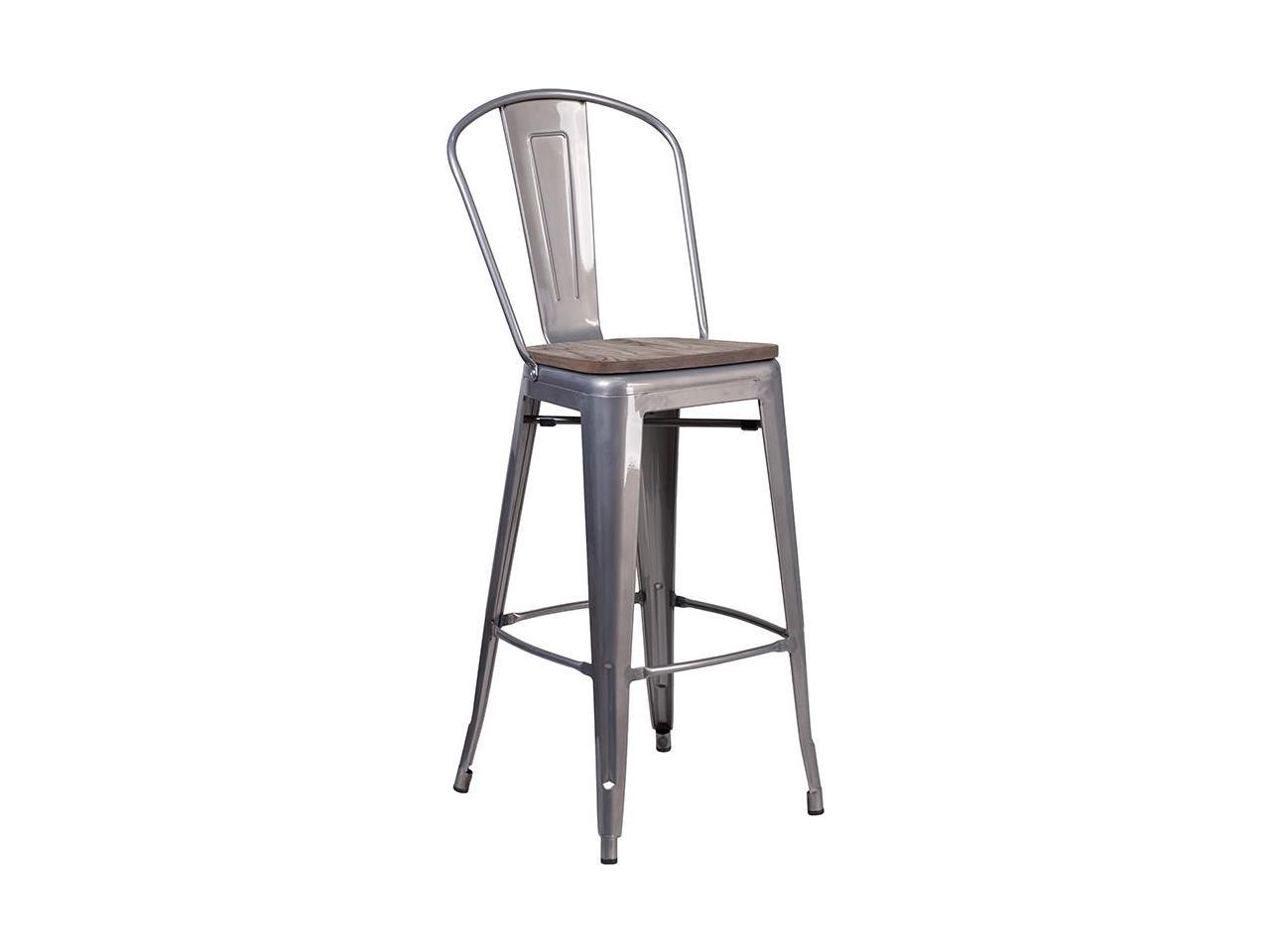 30 High Clear Coated Barstool with Back and Wood Seat