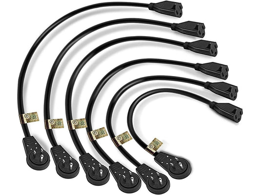 6 Pack Extension Cords, 3 Prong Power Cord 14AWG Extension Cable with 360 Degree Rotating Flat Plug