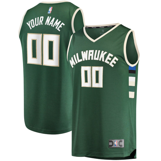 Milwaukee Bucks Fanatics Branded Fast Break Custom Replica Jersey Hunter Green - Icon Edition