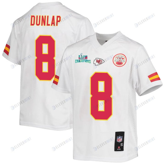 Carlos Dunlap 8 Kansas City Chiefs Super Bowl LVII Champions Youth Game Jersey - White