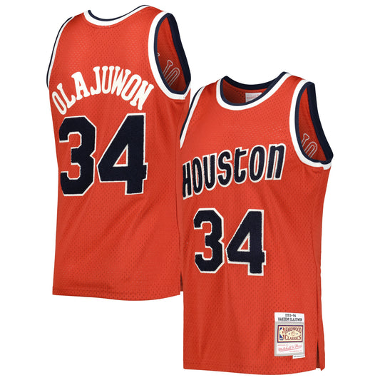 Hakeem Olajuwon Houston Rockets Mitchell & Ness Hardwood Classics Off-Court Swingman Jersey - Red