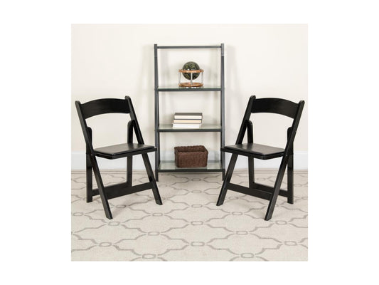 2 Pack HERCULES Series Black Wood Folding Chair with Vinyl Padded Seat