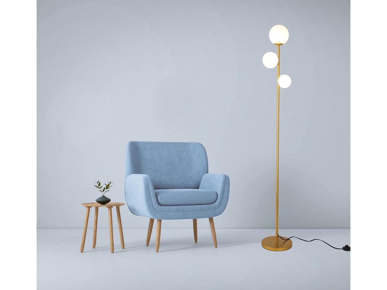 3 Globe Mid Century Modern Floor Lamp for Living Room, Contemporary Gold Lamp with Frosted Glass Shade and Bulbs Included, LED Standing Tall Pole Lamp for Bedrooms, Office - Antique Brass