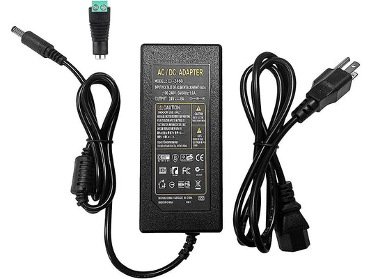 24V 6A 144W AC Power Supply Adapter 6amp 100-240V AC to DC 24 Volt 6Amp 5.5mm x 2.1mm DC Plug, for DC 24V LED Strip Light, CCTV Cameras