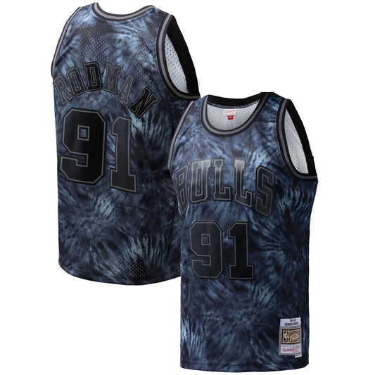 Dennis Rodman Chicago Bulls Mitchell & Ness Hardwood Classics 1995/96 Tie-Dye Swingman Jersey - Black