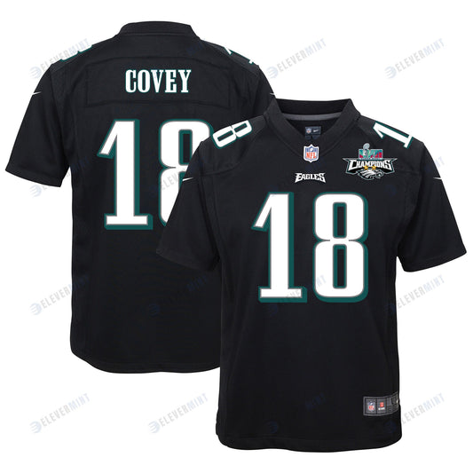 Britain Covey 18 Philadelphia Eagles Super Bowl LVII Champions 2 Stars Youth Game Jersey - Black