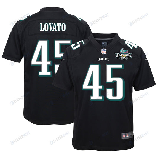 Rick Lovato 45 Philadelphia Eagles Super Bowl LVII Champions 2 Stars Youth Game Jersey - Black