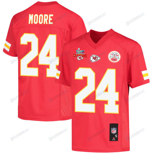 Skyy Moore 24 Kansas City Chiefs Super Bowl LVII Champions 3 Stars Youth Game Jersey - Red