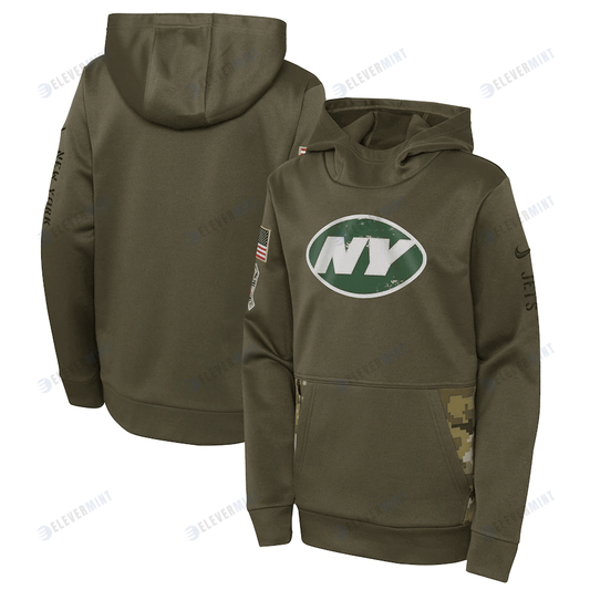 New York Jets Youth 2022 Salute To Service Performance Pullover Hoodie - Olive