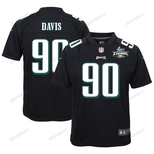 Jordan Davis 90 Philadelphia Eagles Super Bowl LVII Champions 2 Stars Youth Game Jersey - Black