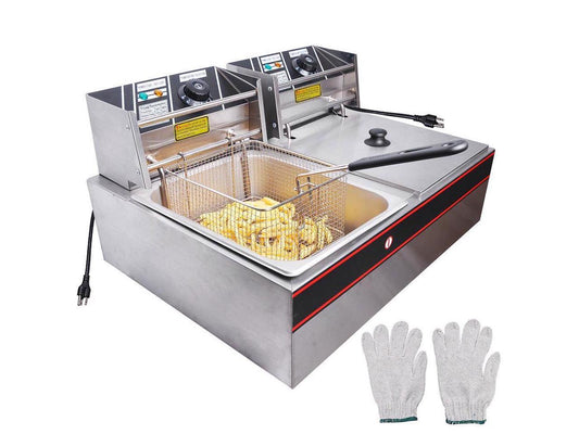 5000W 24L Electric Countertop Deep Fryer Dual Tank French Fry Commercial Restaurant