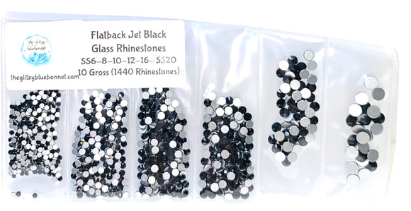 Jet Black Multi-Size Flatback Crystal Rhinestones