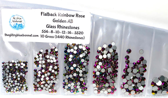 Rainbow Rose Golden AB Multi-Size Flatback Crystal Rhinestones